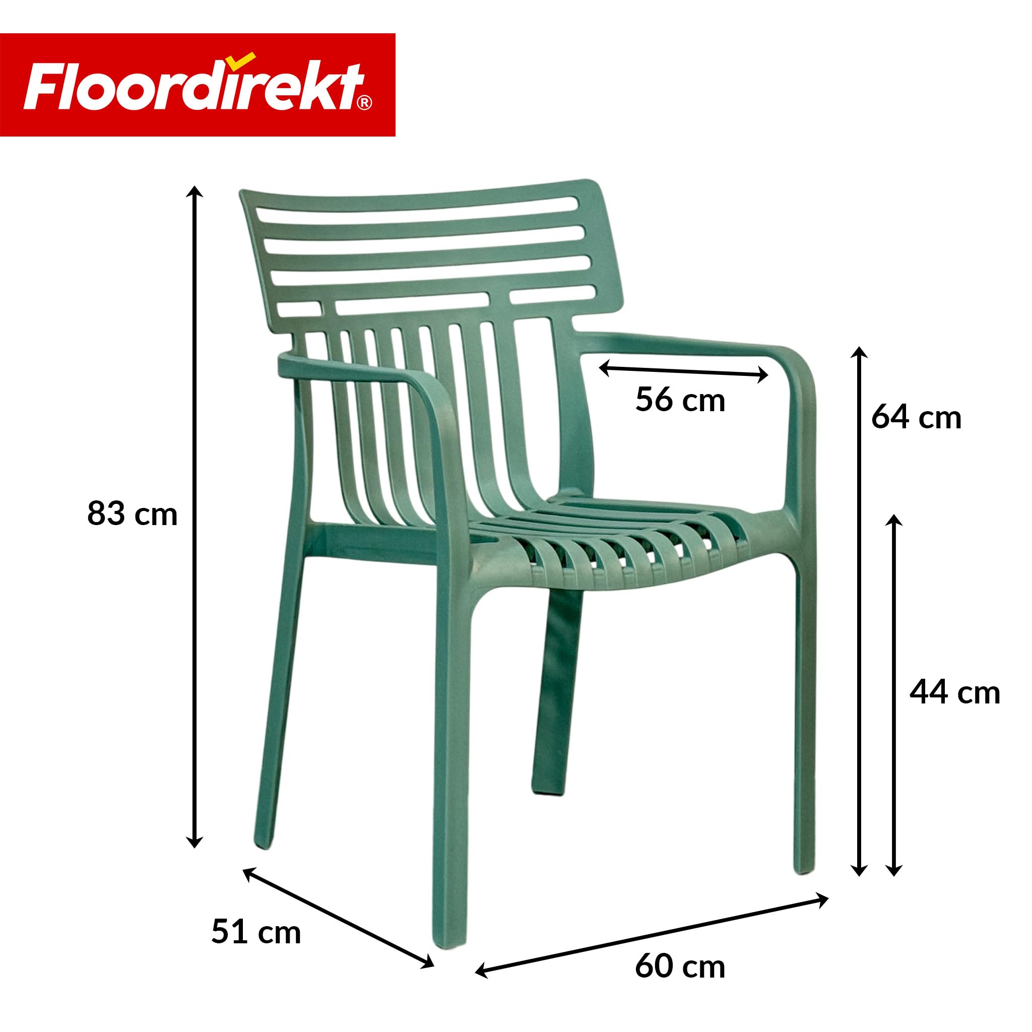 Floordirekt Gartenstuhl mit Armlehnen – stapelbarer Designstuhl, grün, wetterfest & UV-beständig, belastbar bis 200 kg, für Balkon, Terrasse & Garten Terrano