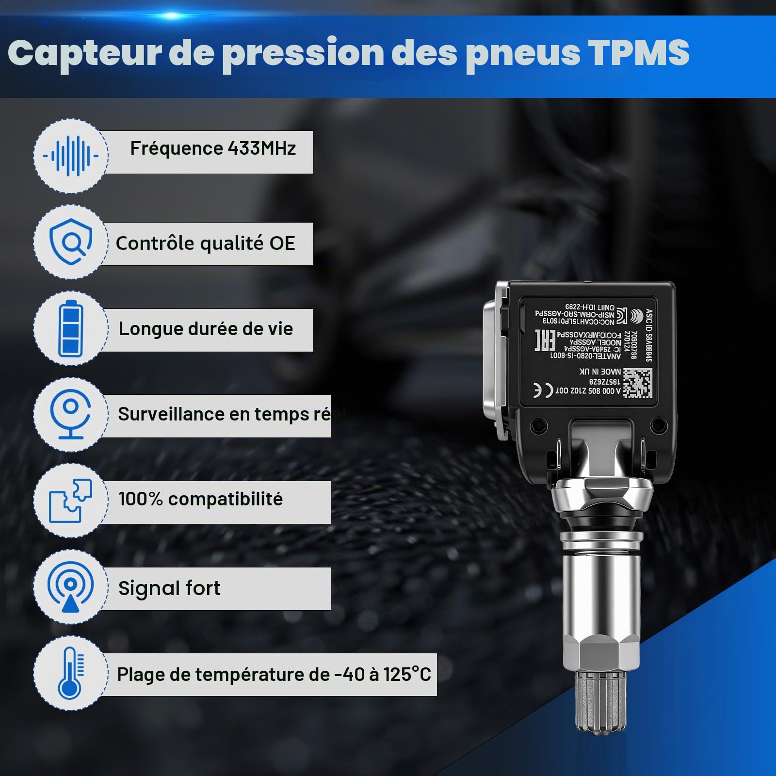Capteur de Pression des Pneus Compatible avec Mercedes-Benz W213 S213 C238 A238 RDKS TPMS A0009052102 0009052102 A000009052102 4 Pièces