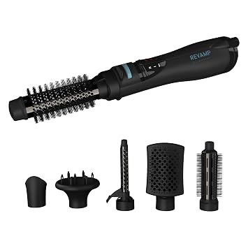 Revamp Progloss Airstyle 6-in-1 Hot Air Multi Styler Hair Dryer Brush for Wet or Dry Hair Styling Ceramic Barrel Infused with Progloss Oils for Frizz-Free Shine Auto-Off & 9 Swivel Cord