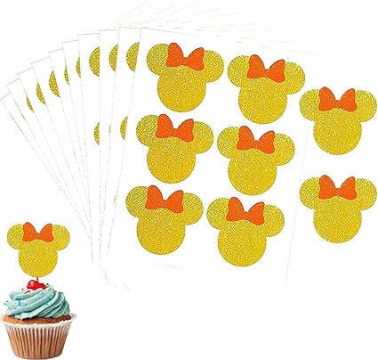 Amazon Co Jp ミッキーミニーマウスステッカー キラキラゴールドミニーマウスステッカー 赤いミニーヘッドラベル 誕生日パーティーの装飾用 Office Products