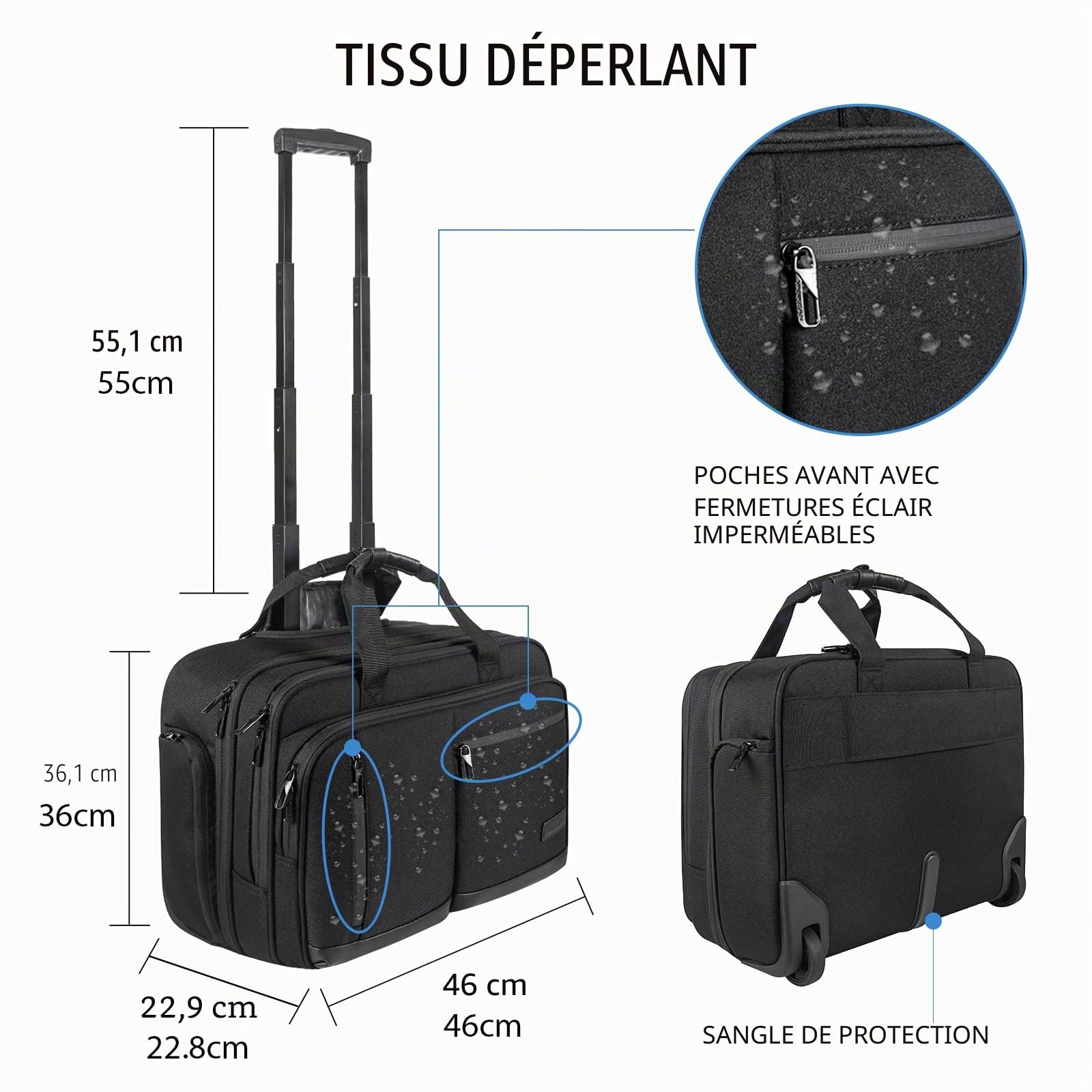 VANKEAN Sacoche à roulettes pour Ordinateur Portable de 17,3" pour Homme, Mallettes à roulettes pour Ordinateur Portable élégante et résistante à l'eau avec Poches RFID pour Voyage