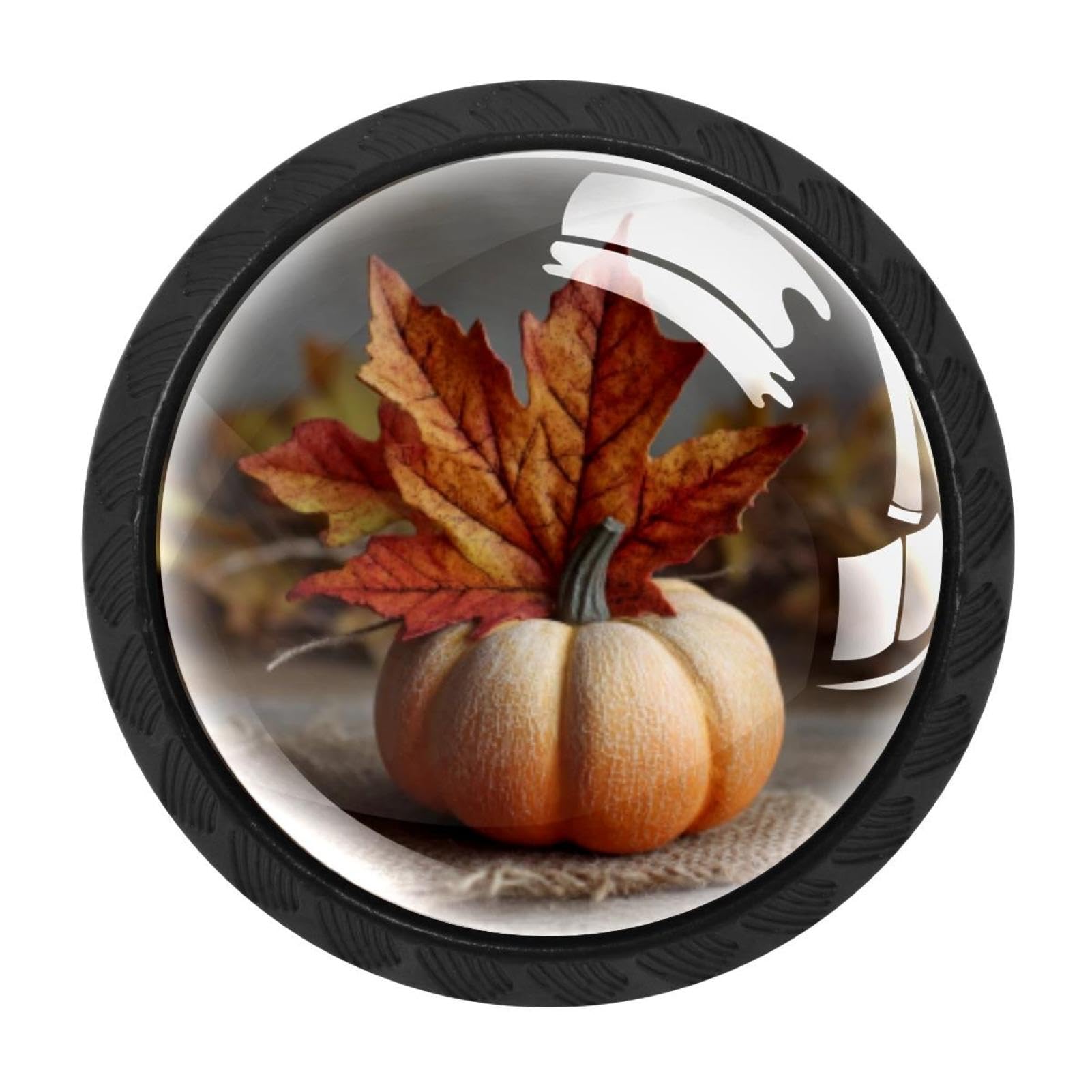 CHENZZZZ 4 Pieces Fall Pumpkins Maple Leaf (1) Drawer Knobs, 35mm Black Cabinet Knobs, Drawer Pulls and Knobs, Dresser Drawer Knobs, Cabinet Hardware Kitchen Cabinet Knobs