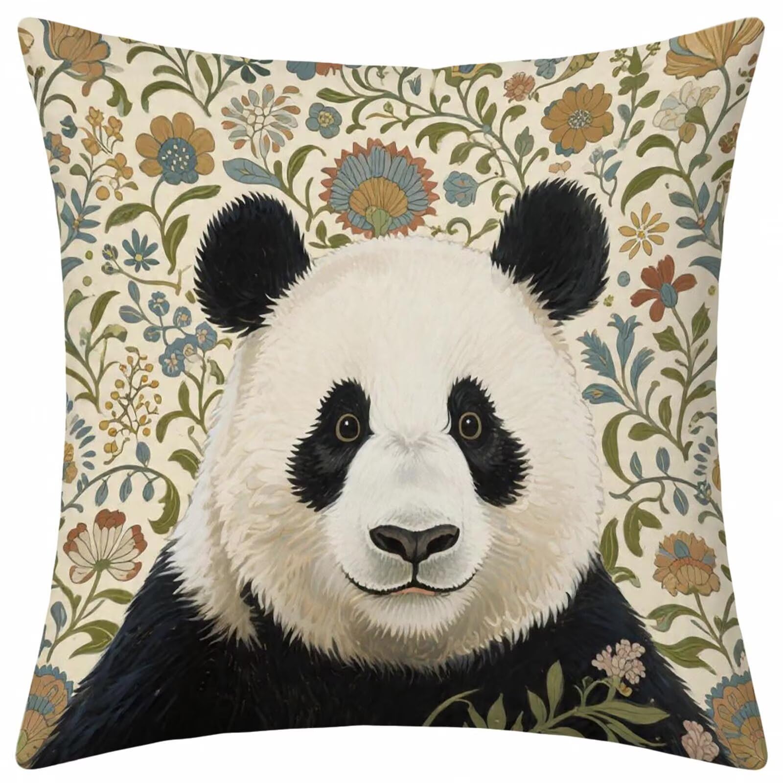 Carré taie d'oreiller pour extérieur salon décor maison cadeau motif panda noir blanc en lin