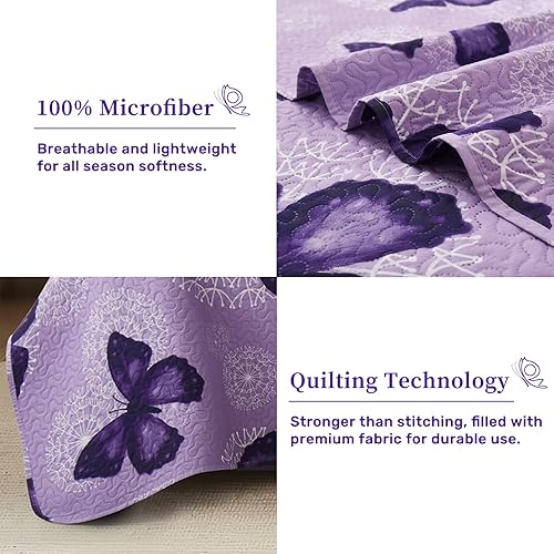 Vista 3 de ARTALL Juego de edredón de 2 piezas con estampado de mariposas, microfibra suave, ligera, colcha para cama, cubrecama, manta para arrojar con 1