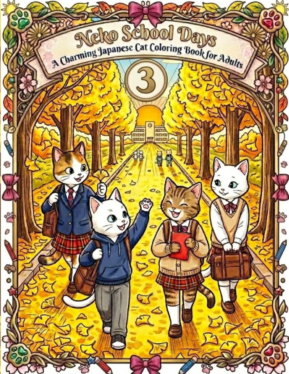 Neko School Days Vol.3: A Charming Japanese Cat Coloring Book for Adults