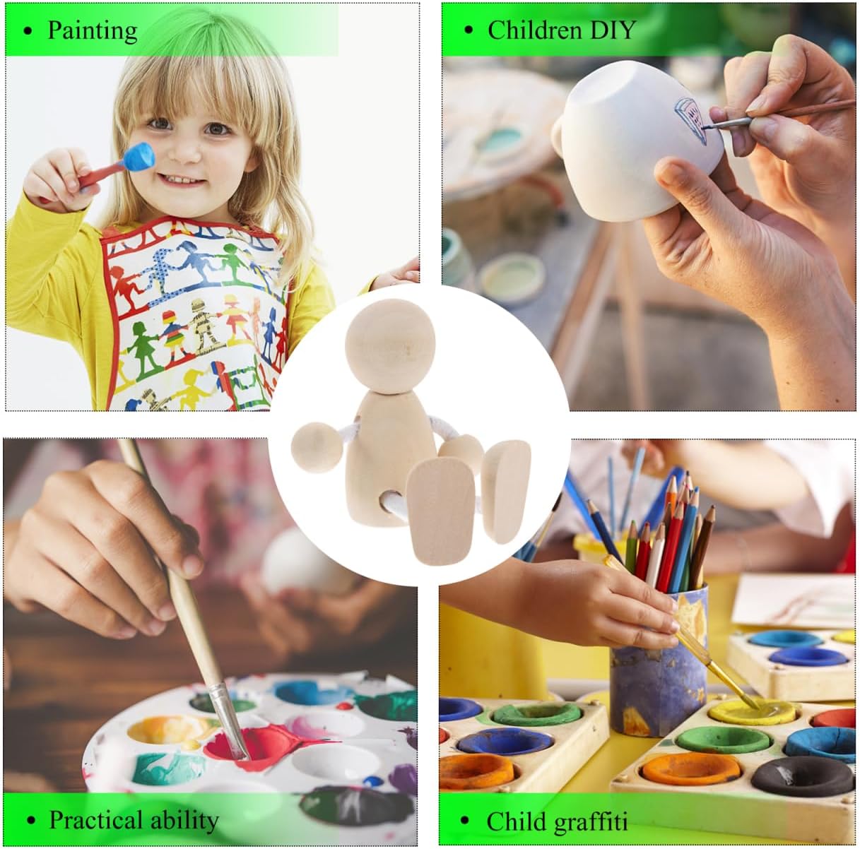 VILLCASE 16Pcs Wooden Peg Dolls Unfinished Small Wooden People Figures for Teens DIY Painting Craft Kit Home Decoration 3.14X2.55X5.51In