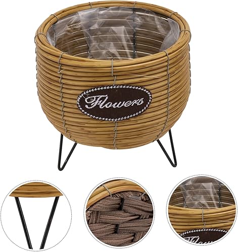 Miniatura 8 de BESTOYARD 2 macetas de ratán para plantas, jarrón, decoración de jarrón, soporte de metal, maceta de ratán, maceta de ratán