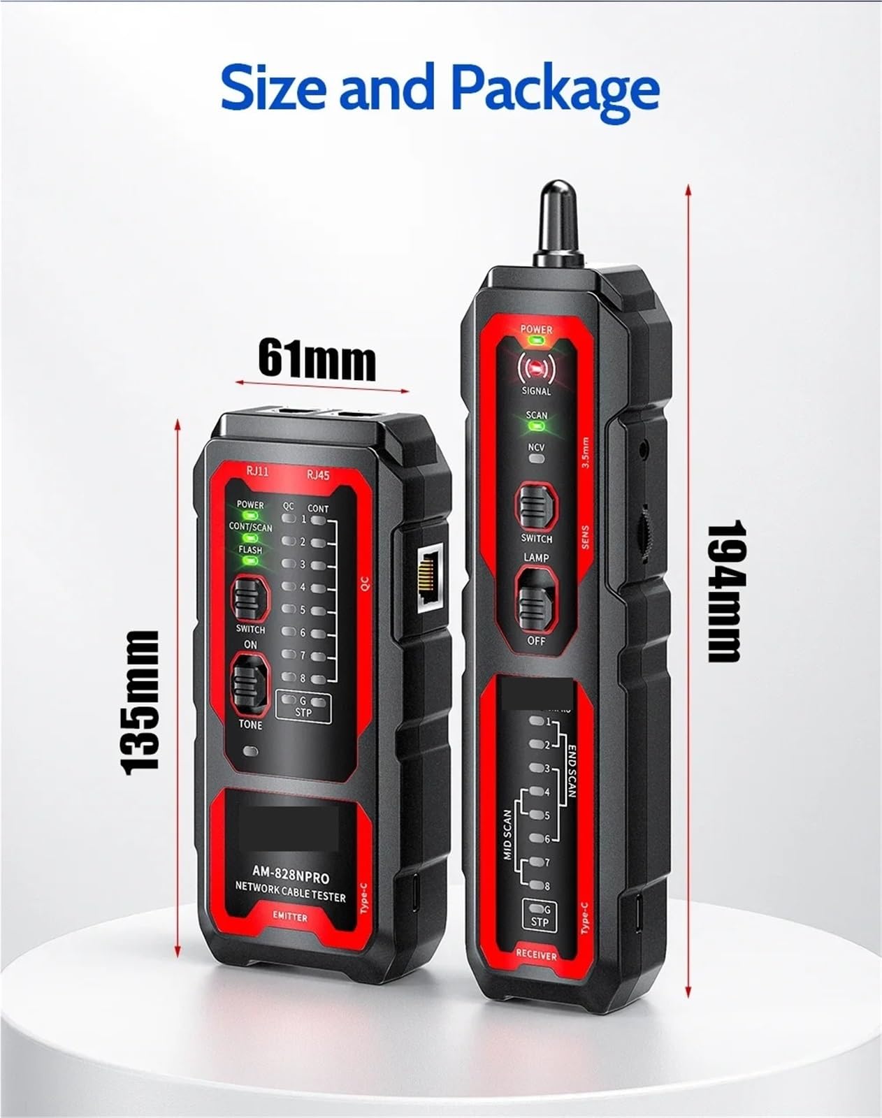 Kit tester for cavi di rete, ricarica USB, test su PoE, NCV, flashing porta Ethernet, controllo crimpatura, kit tracciamento LAN Prove di trasmissione(AM-828NPro)