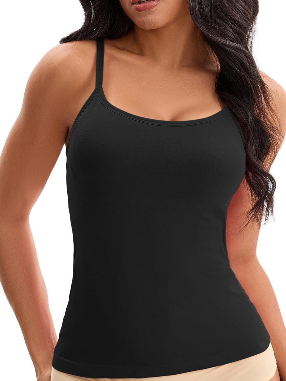 Allegra K Spaghetti Straps Camisole Tank Tops for Women Built-in Bra Basic Adjustable Spaghetti Straps Sleeveless Undershirt