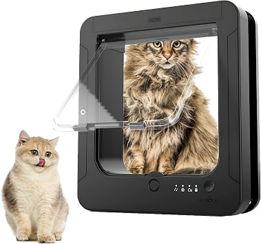 Microchip Cat Flap Outer Size 11.5" X 10", 4 Way Locking Large Cat Flap Door for Interior Exterior Doors, Weatherproof Pet Door for Cats & Doggie Black
