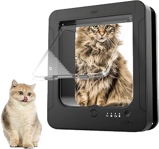 Microchip Cat Flap (Outer Size 11.5" X 10"), 4 Way Locking Large Cat Tab Door for Interior Front Doors,Weatherproof Pet Door for Cats & Doggie (Black)