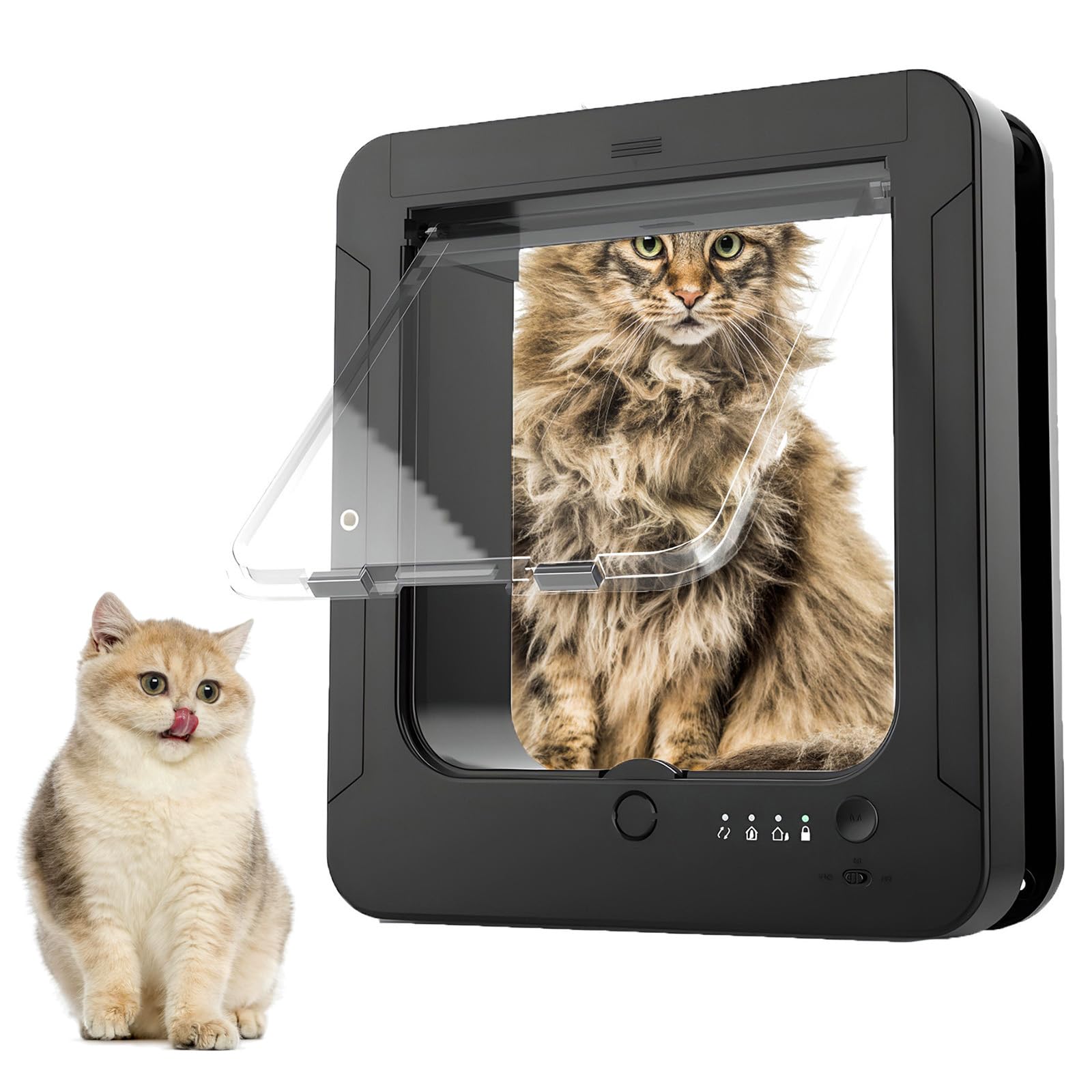 Microchip Cat Flap (Outer Size 11.5" X 10"), 4 Way Locking Large Cat Flap Door for Interior Exterior Doors, Weatherproof Pet Door for Cats & Doggie (Black)