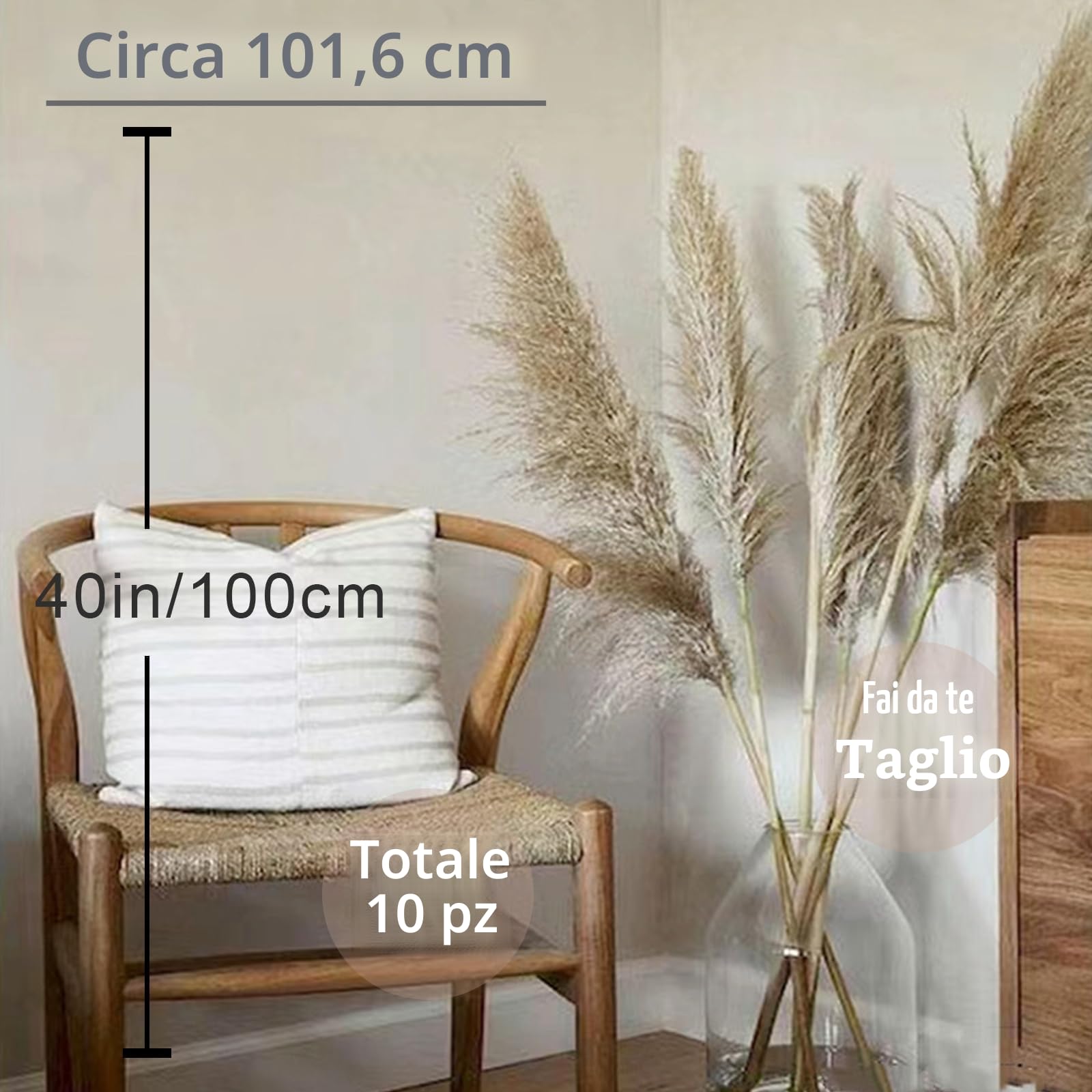 10 Pezzi 100cm Grandi Fiori di Pampa Artificiali Soffici,Piume Erba Della Pampas Naturali,Boho Home Decor,Decorazione Alta di Erba di Pampa Naturale,per Matrimoni,Feste