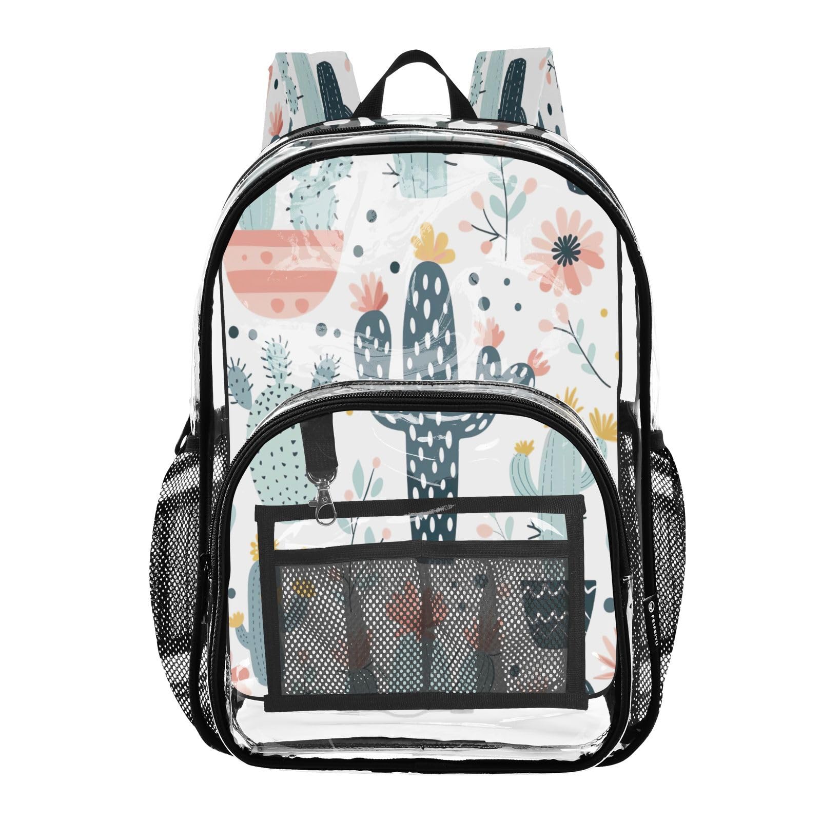 Mochila transparente de cactus con bolsillos para seguridad y colegio 7