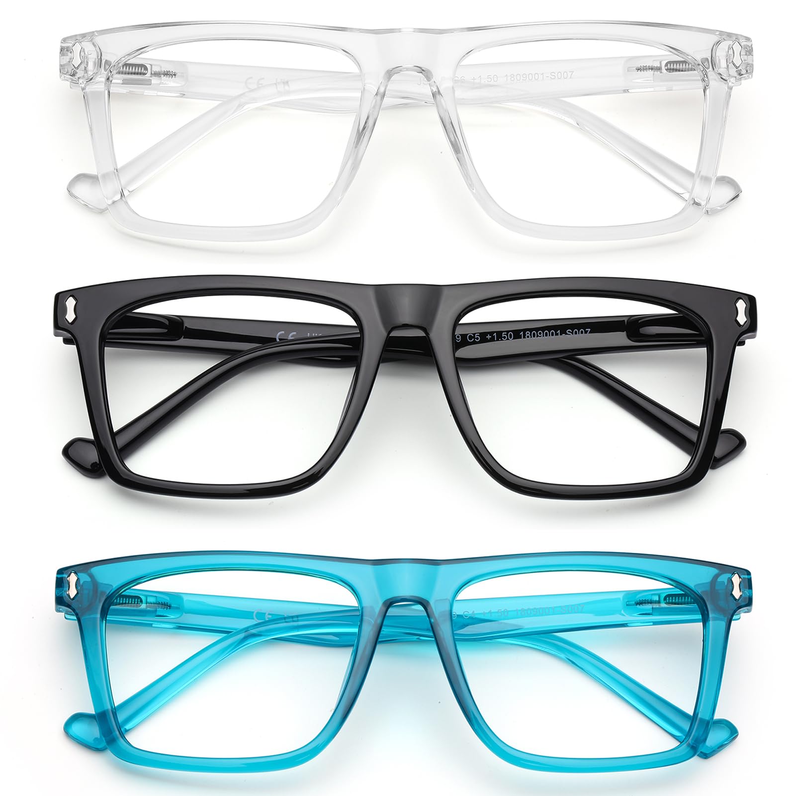 AQWANO Reading Glasses Men Women Computer Blue Light Blocking, Large Square Readers Cheaters with Spring Hinge