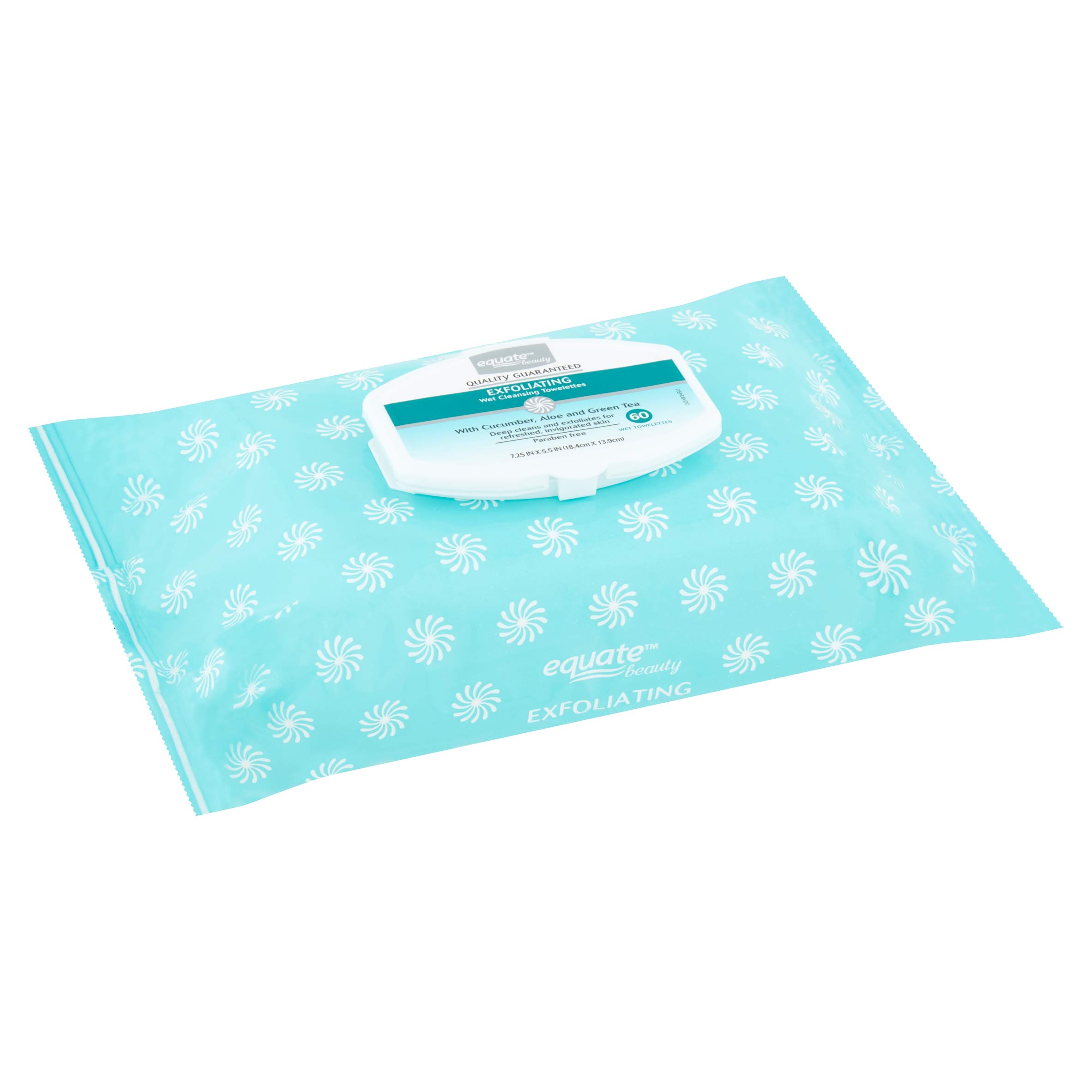 Equate Beauty Exfoliating Wet Cleansing Moist Towelettes / Wipes With Cucumber, Aloe, and Green Tea, 60 Count - 1 Pack