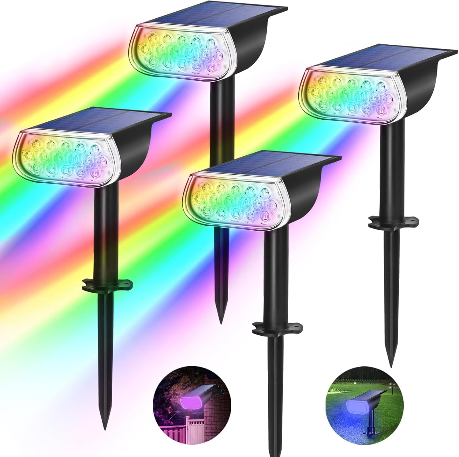 Solar Spot Lights Outdoor Color Changing RGB Landscape Spotlights IP67 Waterproof Dusk to Dawn for Yard Garden Pathway Multicolor 4 Pack