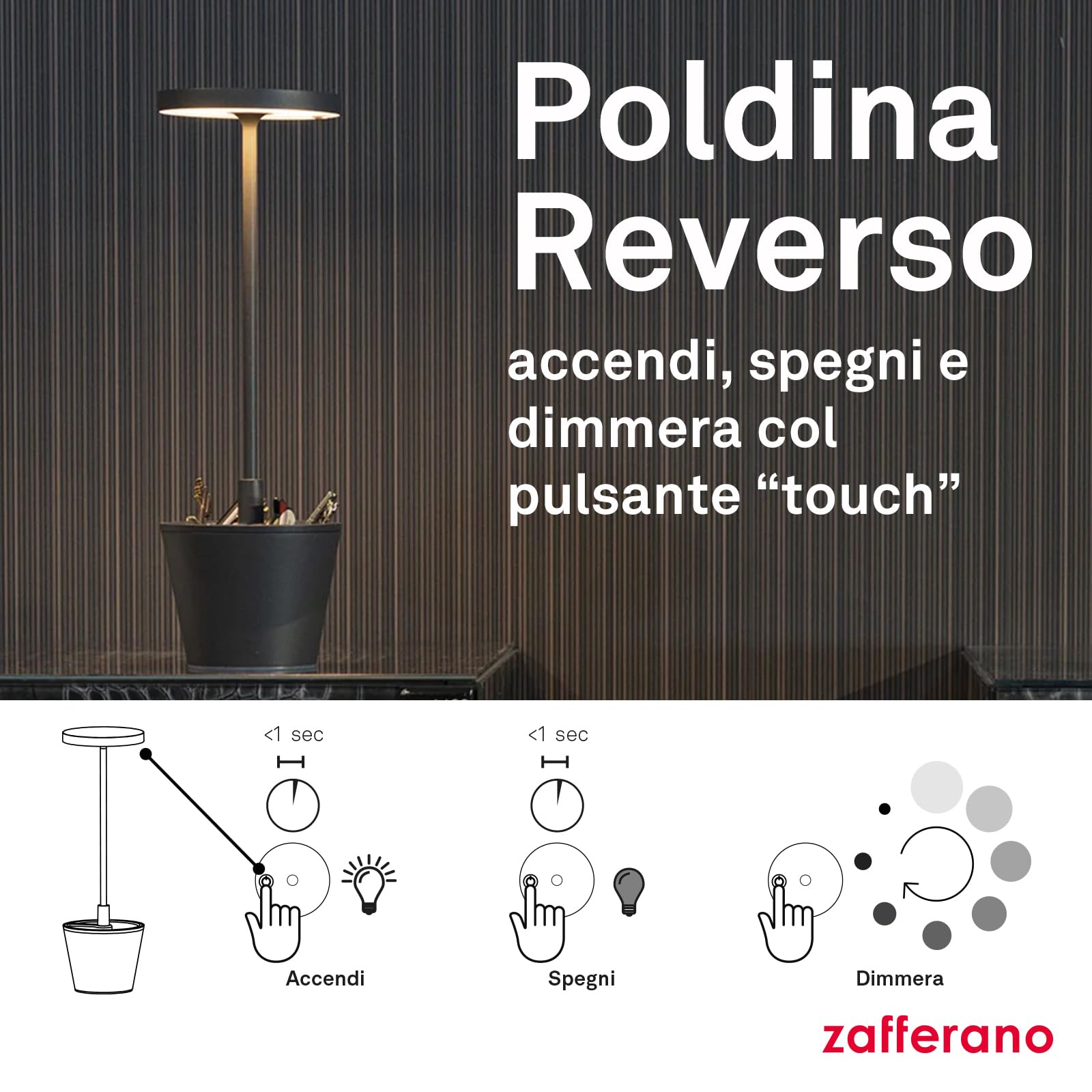 Zafferano, Poldina Pro con Cover, Lampada da Tavolo Ricaricabile e Senza Fili con Controllo Touch, Lampada da Esterni, Dimmer, 2200-3000 K, Altezza 38 cm, Colore Bianco - Mare Blu