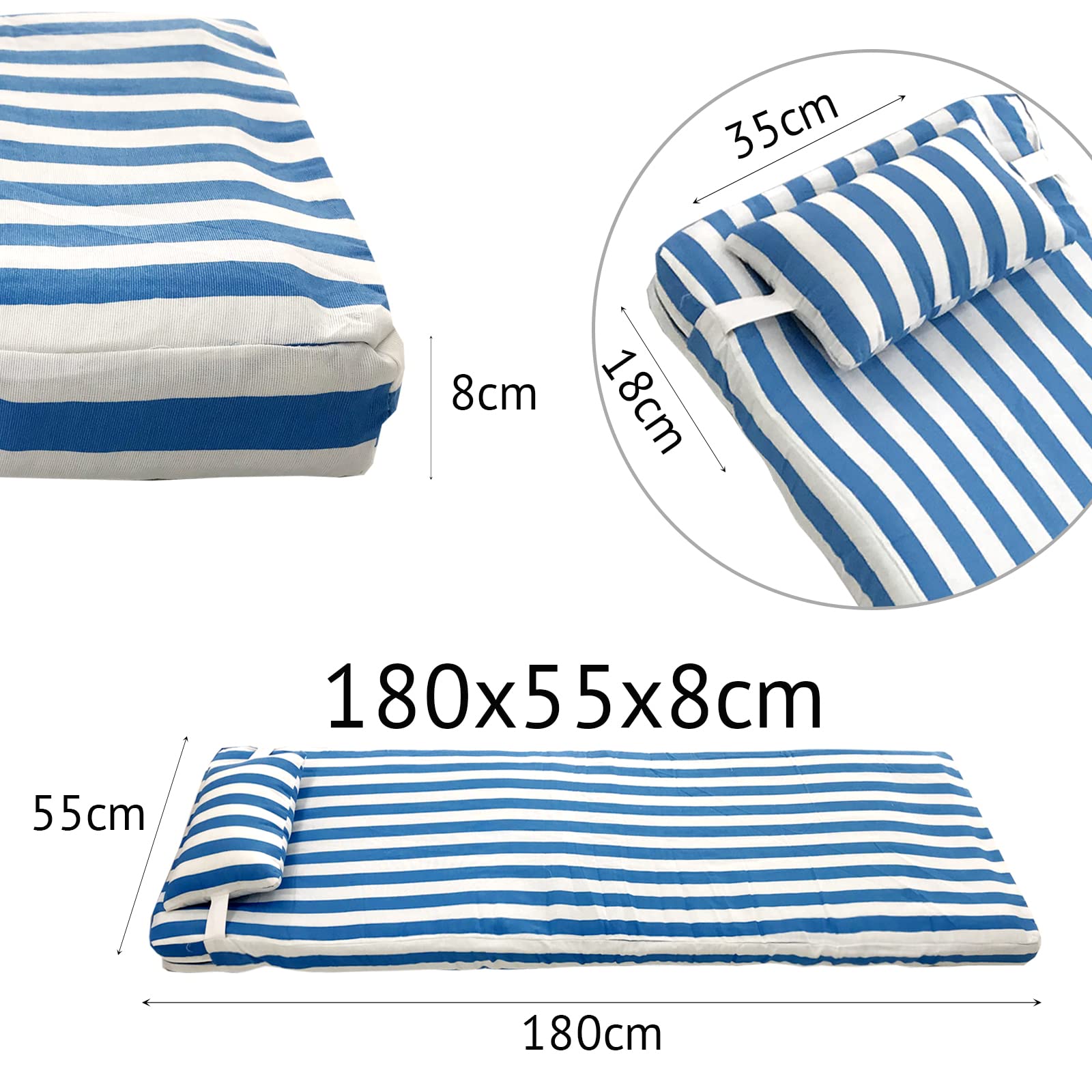 Coussin De Chaise Longue Extérieur 180x55x8 Cm - Rembourrage Mousse Et Fibres, Housse Polyester Avec élastiques