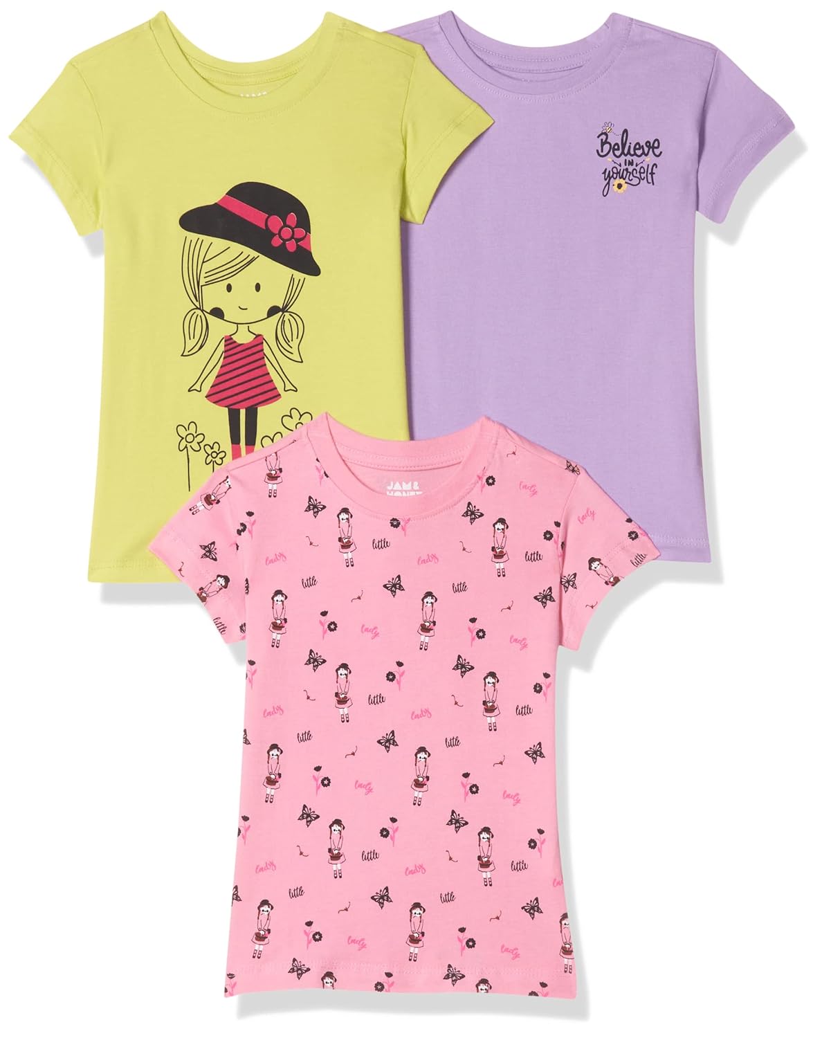 Amazon Brand – Jam & Honey Regular Fit Girls 100% Cotton Printed Half Sleeves T-Shirt | Age 2-12 Years (Pack of 3) offers donot miss