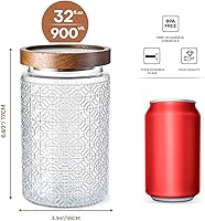 Vista 3 de Tarro de vidrio vintage de 32 onzas con tapa, recipientes de almacenamiento de vidrio, recipientes herméticos de almacenamiento de cocina