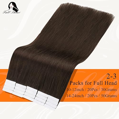 Miniatura 3 de Fshine Extensiones de cabello humano con cinta adhesiva marrón oscuro de 12 pulgadas, color de cabello corto 2, con cinta de doble cara, 1.06oz, 20
