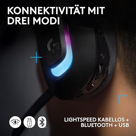 Logitech G G522 LIGHTSPEED Wireless Gaming Headset Full Band Microphone Extended Audio Tri-Connect (LIGHTSPEED Bluetooth USB A to C) LIGHTSYNC RGB for PC Nintendo Switch/Switch 2 - Black