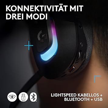 Logitech G G522 LIGHTSPEED Wireless Gaming Headset Full Band Microphone Extended Audio Tri-Connect (LIGHTSPEED Bluetooth USB A to C) LIGHTSYNC RGB for PC Nintendo Switch/Switch 2 - Black
