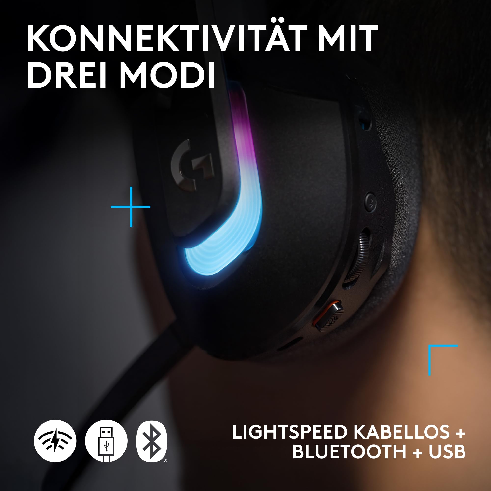 Logitech G G522 LIGHTSPEED, Kabelloses Gaming-Headset, Full-Band-Mikrofon, erweitertes Audio, Tri-Connect (LIGHTSPEED, Bluetooth, USB A auf C), LIGHTSYNC RGB, für PC,Nintendo Switch/Switch 2 – Schwarz