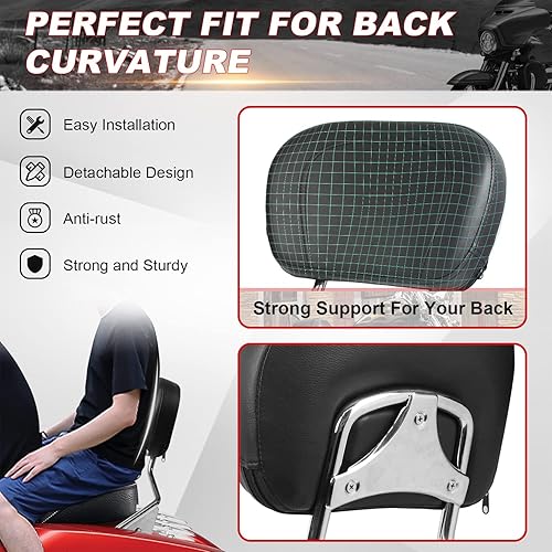 Miniatura 6 de AUFER Respaldo de pasajero desmontable cromado con almohadilla Stealth para montaje en portaequipajes de 4 puntos compatible con Touring Road Street