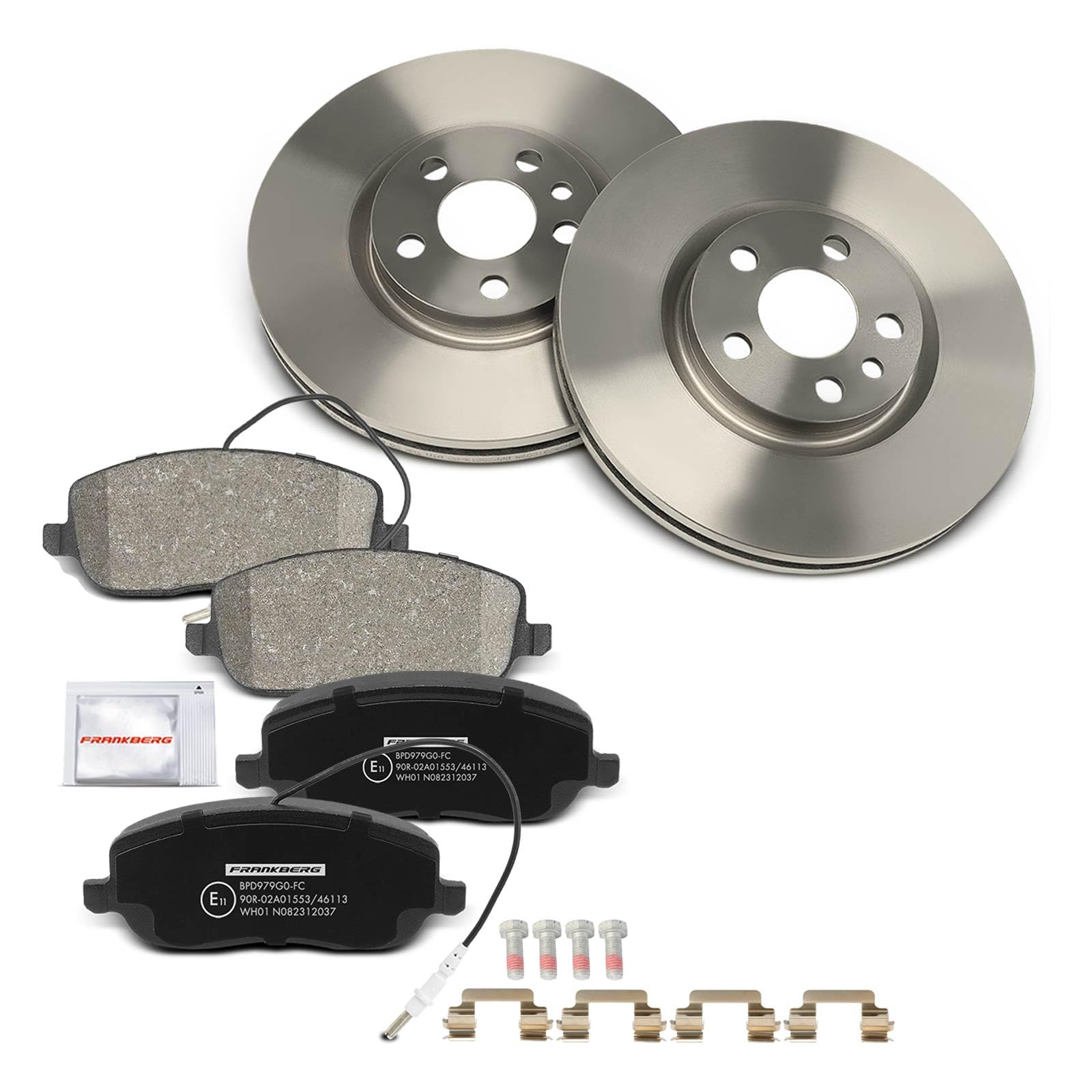 Frankberg 2 discos de freno + 4 pastillas de freno con lubricante para frenos delantero izquierdo y derecho. Compatible con C8 EA EB 2002-2014 Jumpy U6U 2003-2006 Replace# 1331301080