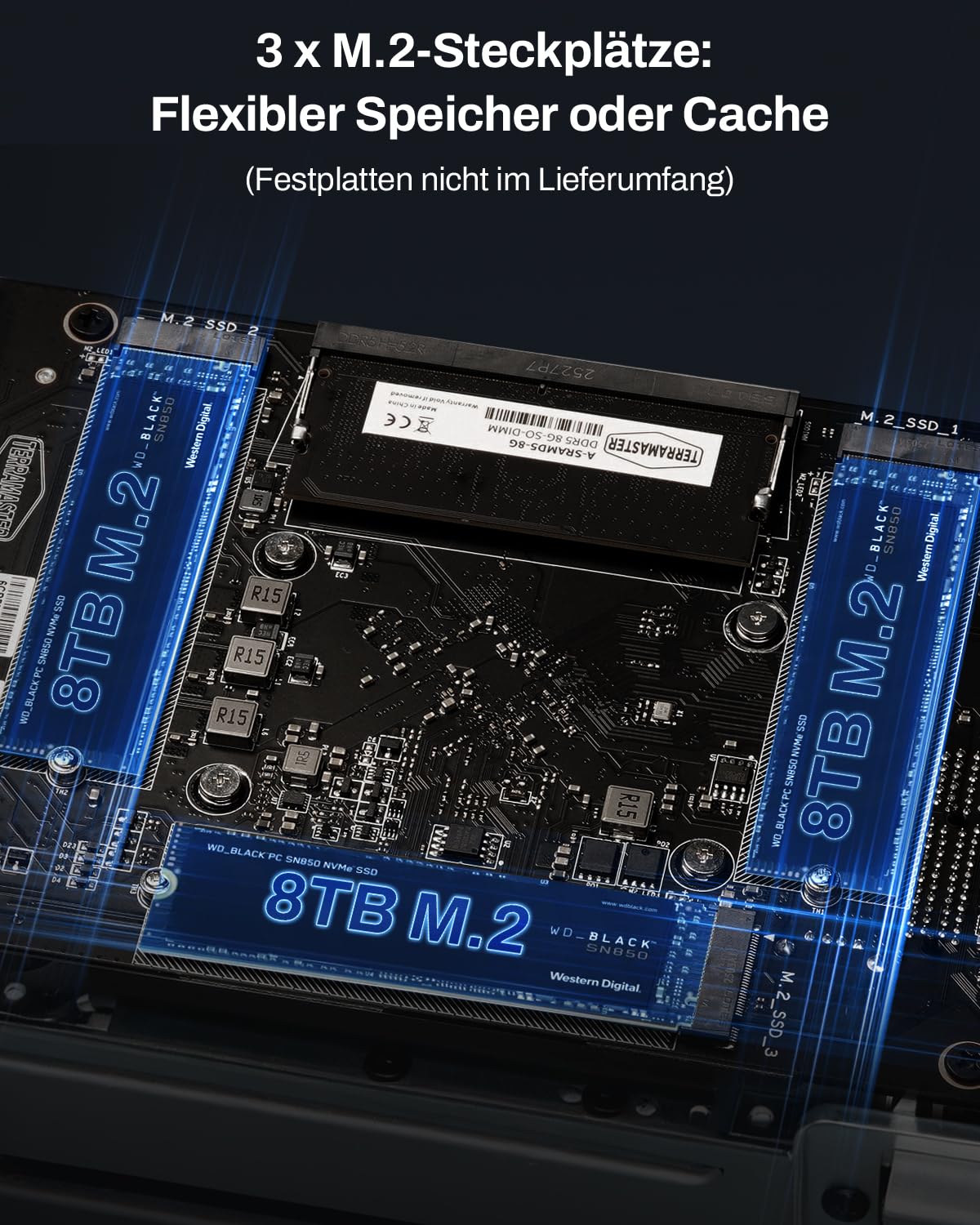 TERRAMASTER F2-425 Plus NAS-Speicher mit 2 Einschüben, Intel N150 Quad-Core CPU, 8 GB DDR5 RAM, 2X 5GbE LAN, 3X M.2 Steckplatz, Netzwerkspeicher für Teamarbeit und Multimedia-Server (ohne Festplatte)