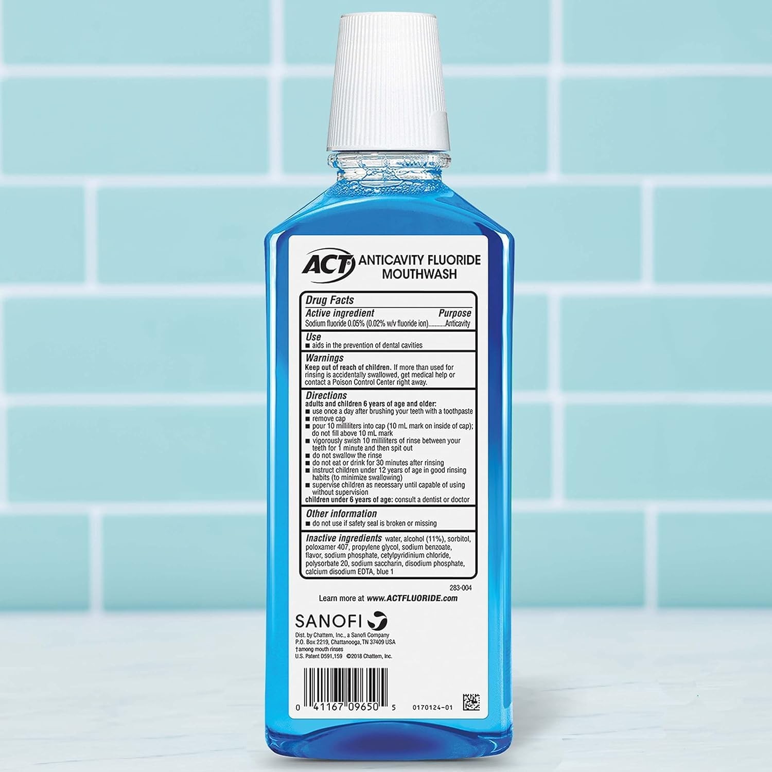 ACT Total Care Anticavity Fluoride Mouthwash ICY Clean Mint 18 oz (Pack of 4)