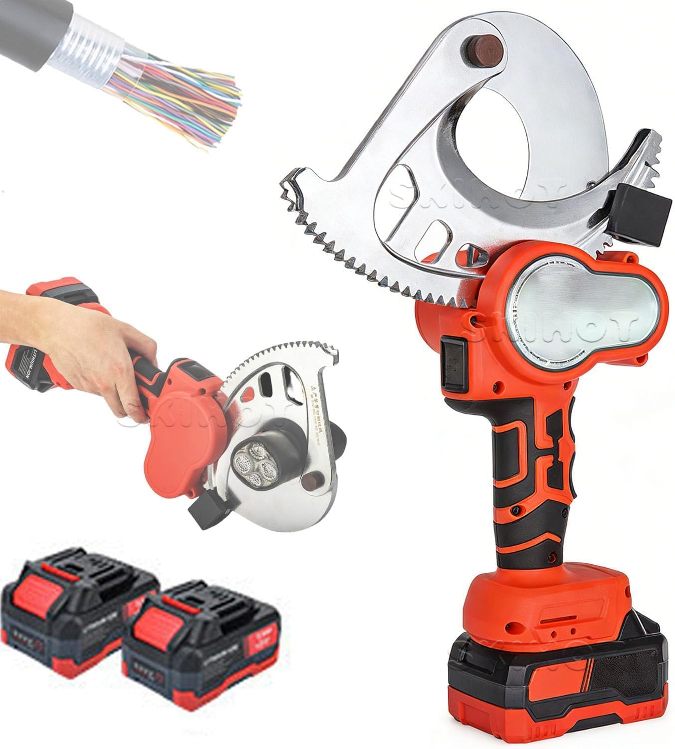 LMRXOFE Ratcheting Cable Cutter, 21v Cordless Alloy Steel Shear, Portable For Electrical, Construction, Industrial Cable Installation, 1590 Cutting Ability EC100M