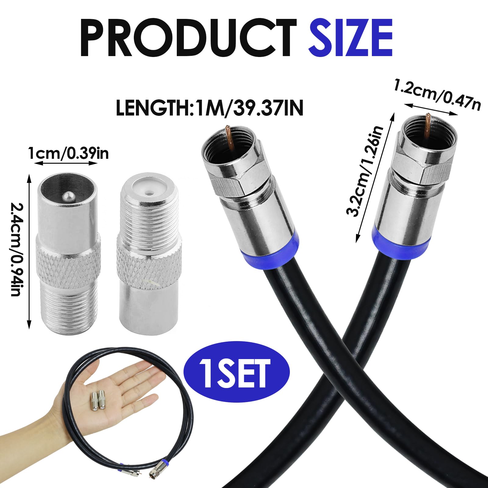 brileze RG6 Coaxial Cable 1M, High-Speed Digital TV Aerial & Broadband Cable with Compression Connectors (F Male to F Male) - Image 3