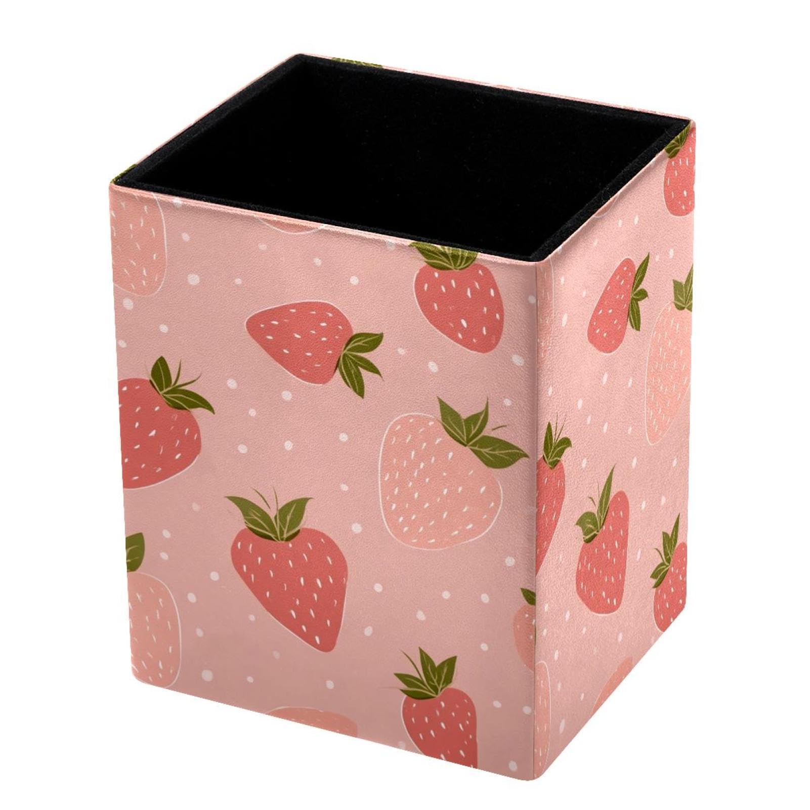 VAPOKF Pencil Holders for Desk, Strawberry Printed Pen Holders Pen Pot Makeup Brushes Storage Desktop Stationery Supplies Organiser for Home Office