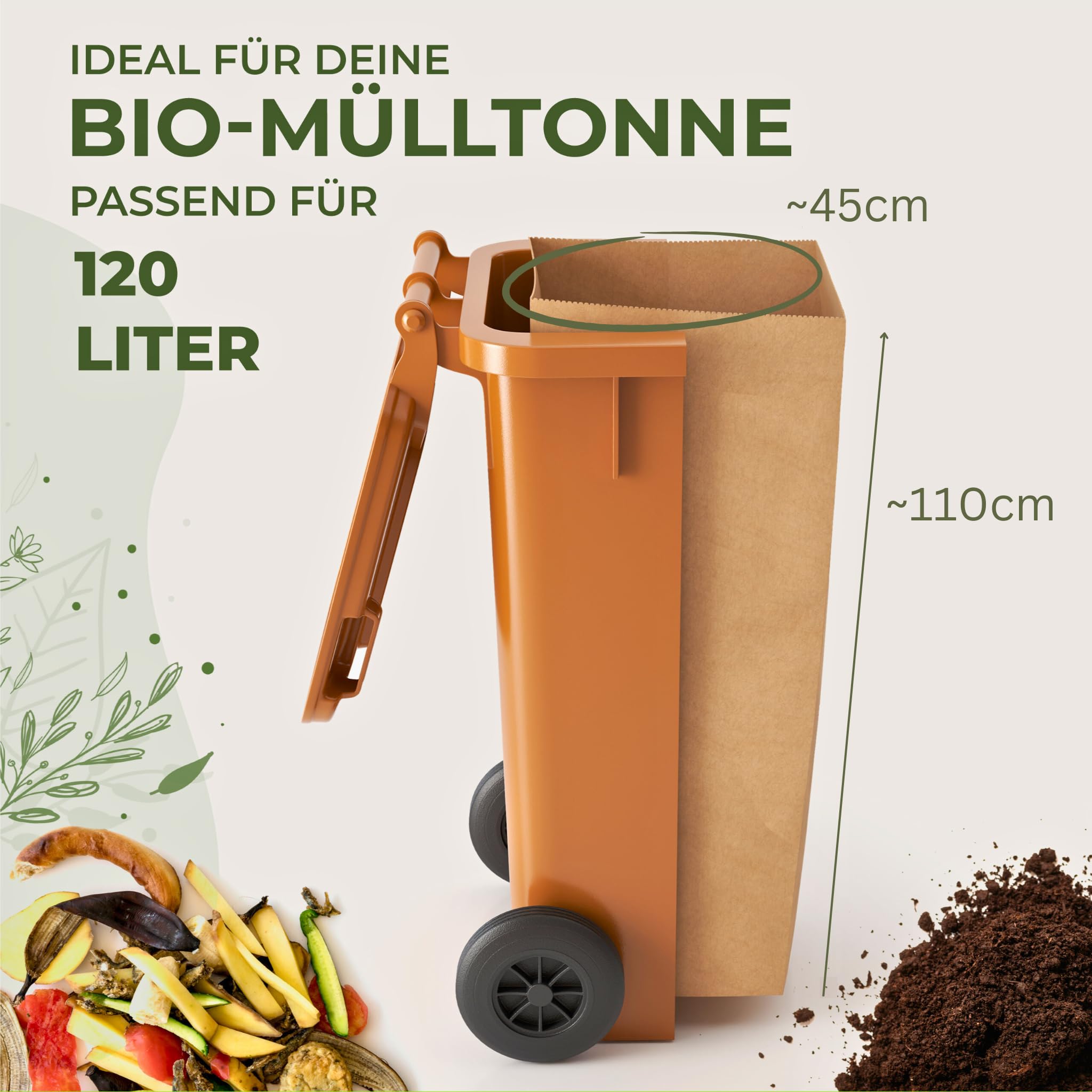 BioGlück® Biomüllsäcke 120L [25 Stück] für die Biotonne | Extra reißfest & nassfest | Hält die Tonne zuverlässig sauber & trocken