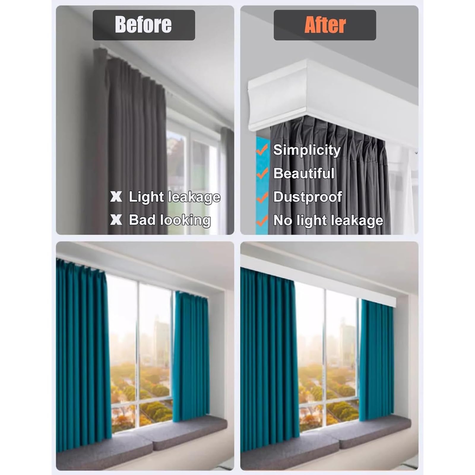 Cantonnière de fenêtre réglable 3 en 1 avec système à double rail – Parfait pour les rideaux occultants et cantonnières personnalisés, améliore la décoration de la maison, installation facile et