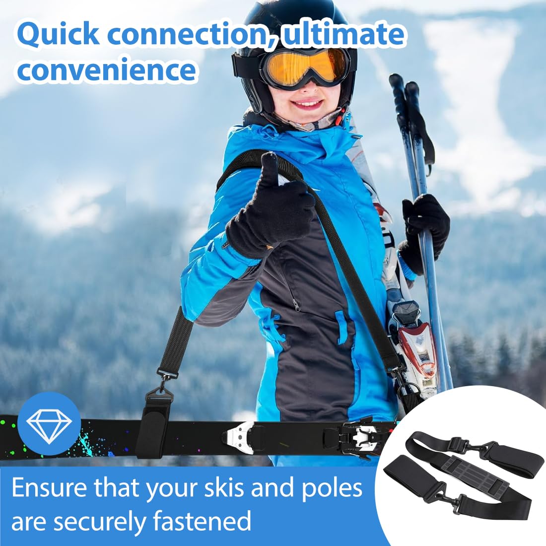Sangles Porte-Skis Réglable Bandoulière Ski Scratch Transport Poignets Skis Rangement Sport Plein Air