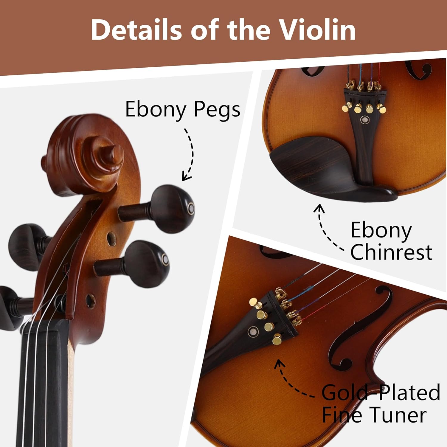 Violin 4/4 Full Set,Violin For Kids,Women,Girls,Beginners,Acoustic Solid Violin With Ebony Accessories For Room Home Office Decoration,Gift