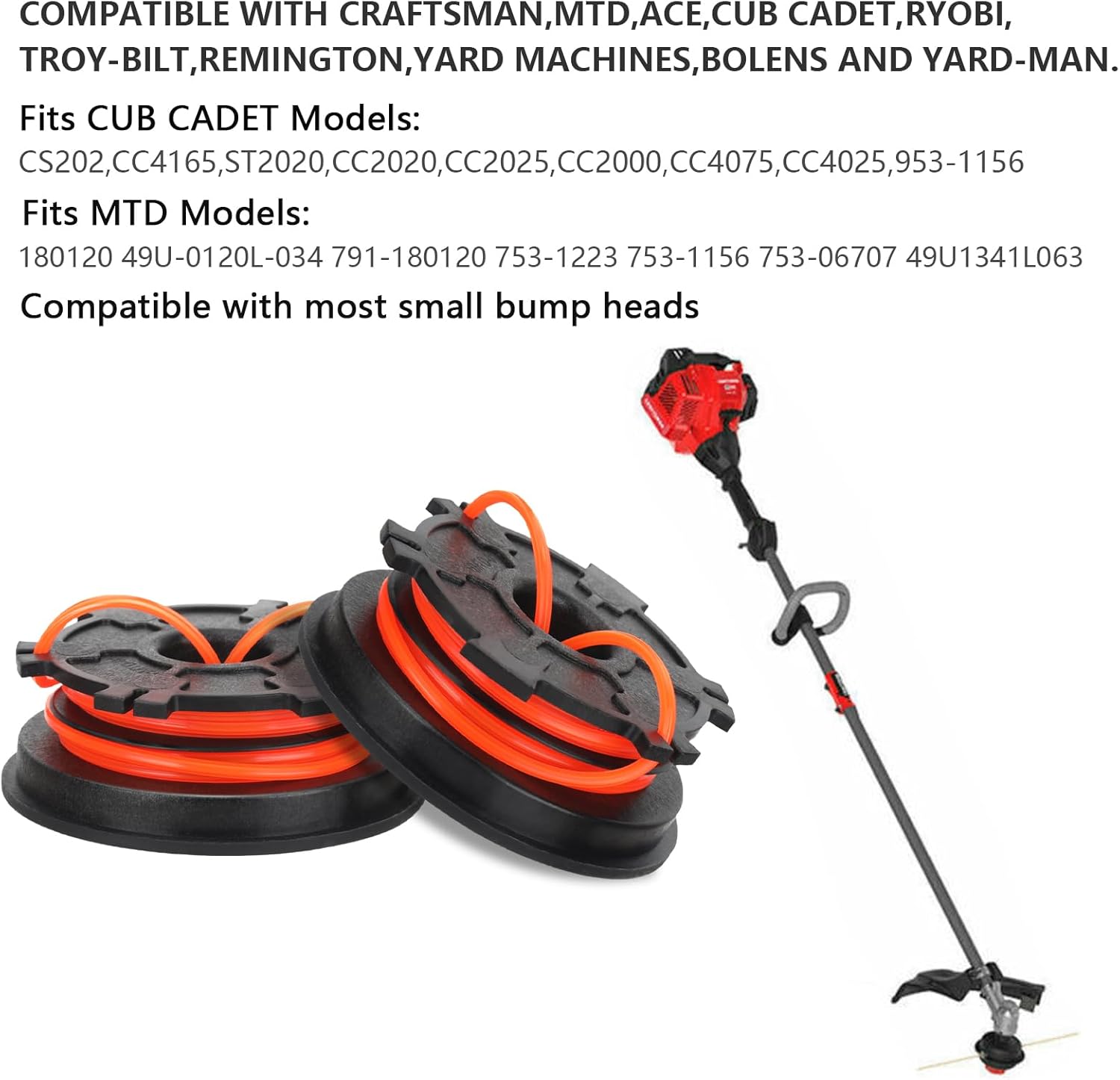 THTEN 753-1156 Dual Line 0.095" 18Ft Compatible with MTD 180120,791-180120,753-1223,953-1156,753-06707,49U1341L063 Troy-Bilt Remington Trimmer, Replacement Round Line Cartridge