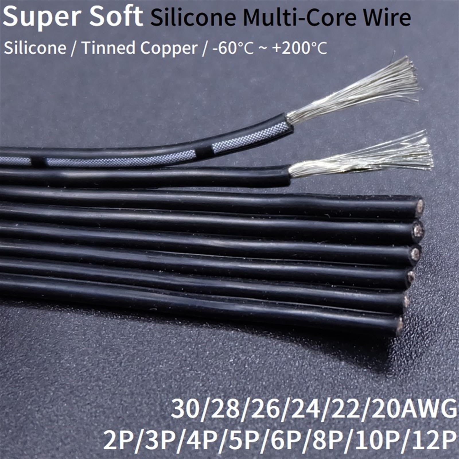 Fijo Cerco Cable de cobre paralelo de 10 metros 30 AWG 20 AWG, Cable de silicona súper suave resistente a altas temperaturas 2P 3P 4P 5P 6P 8P multinúcleo Dispositivo Soldadura ( Color : Black-4P , Si