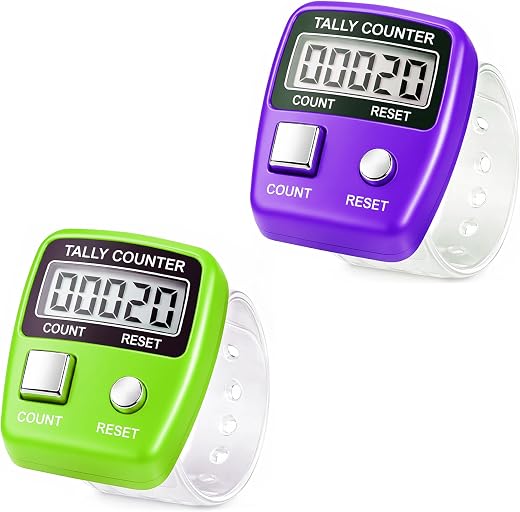GLUN® Pack of 2 Finger Student Present Counting Device, 5-Digit Counting LCD Display, Ring Electronic Digital Finger Count...