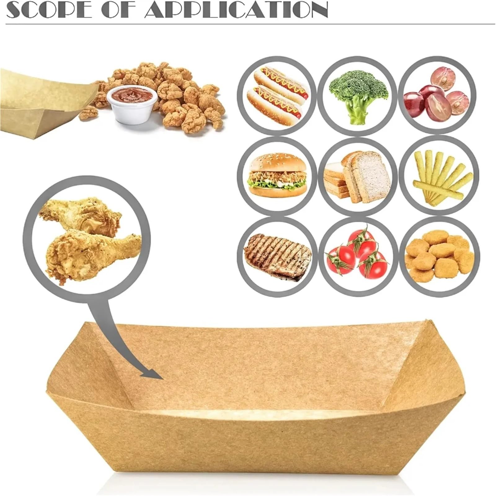 Vassoi di carta per alimenti, 1000 pezzi, in carta kraft marrone, usa e getta, riciclabili, per servire alimenti, barche, vassoi da asporto, forniture per feste per patatine fritte
