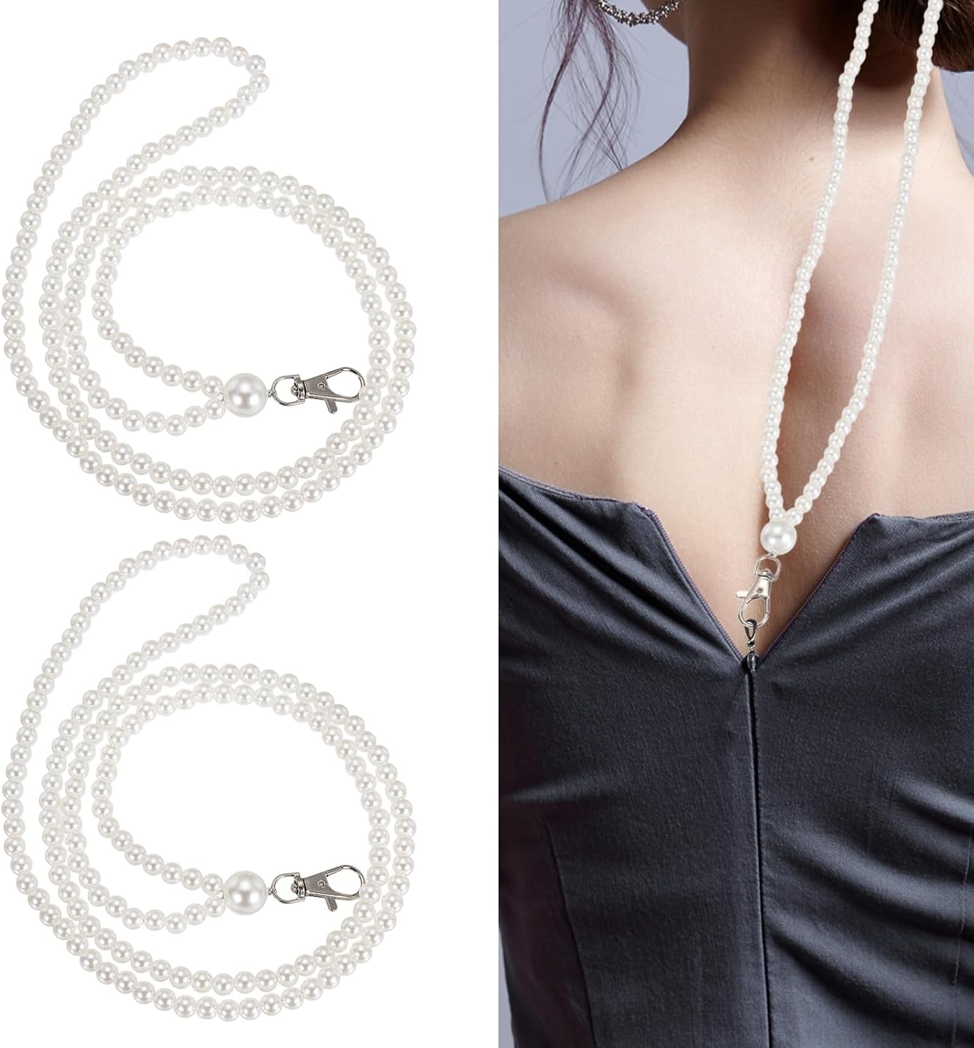 PATIKIL Zipper Helper Pull, 2 Pcs Back Zipper Puller Beaded Clothing Assistant Aid with Rotating Clip for Dresses Easy Zip Up by Yourself, White