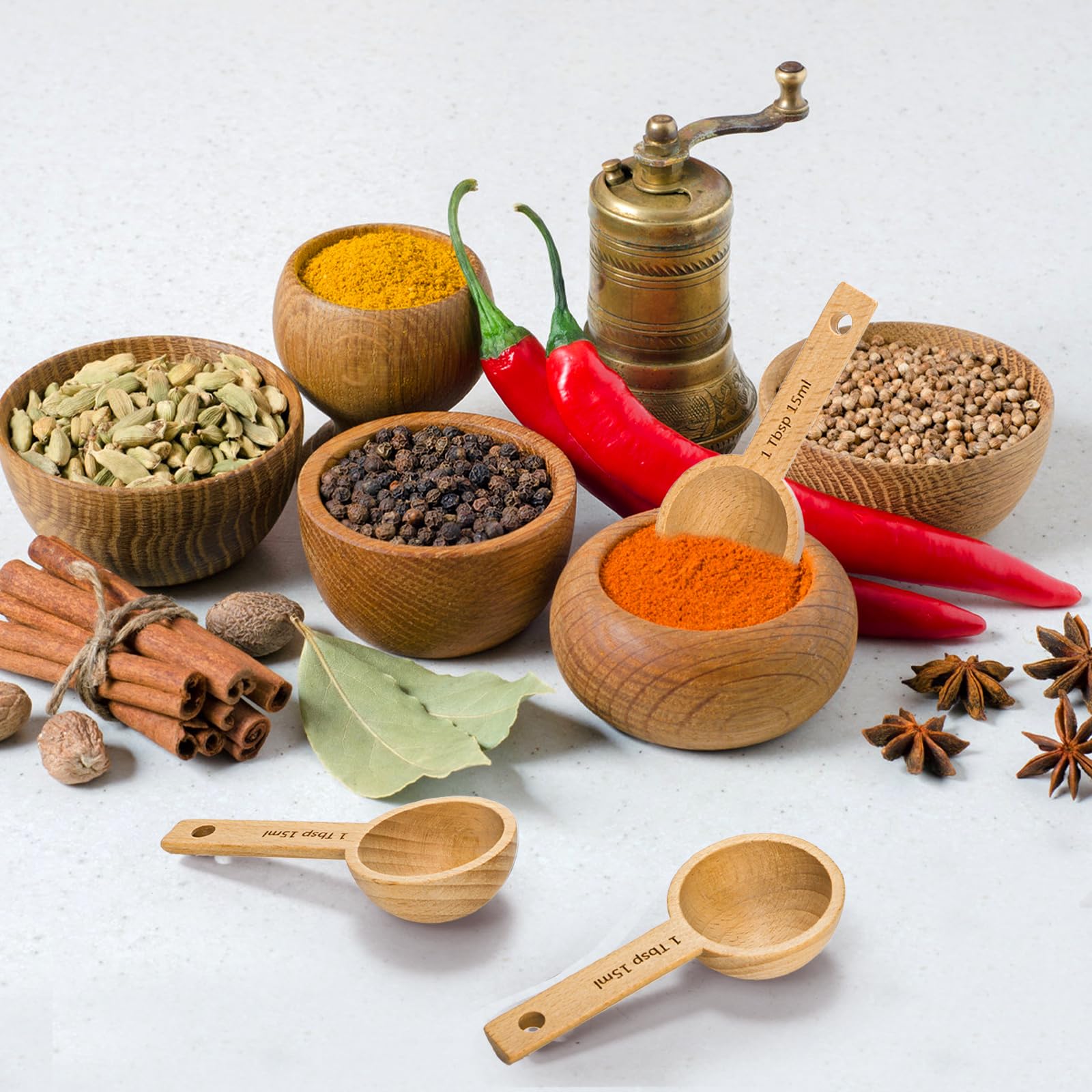 Tebery 8 Stück Holz-Messschaufeln für Kanister, 1 Esslöffel Buche Kaffeelöffel Messlöffel für Kaffeebohnen, gemahlenen Kaffee, Proteinpulver, Gewürze, Tee und Badesalz