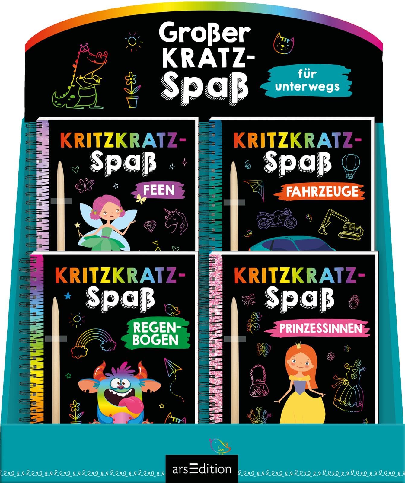 Display Kritzkratz-Spaß: Mit 4 x 5 Ex. | Kreativer Kratzelspaß mit Malideen und Holzstift für Kinder ab 5 Jahren