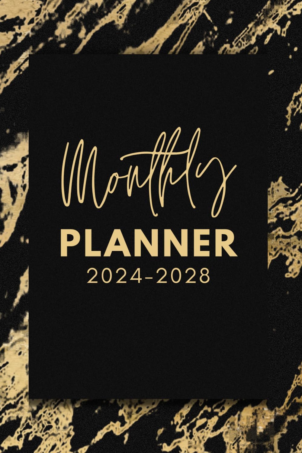 Five Year Pocket Planner 2024-2028: Mini Monthly Dated Agenda for 5 Years from January 2024 to December 2028 - Black Gold Marble Cover !