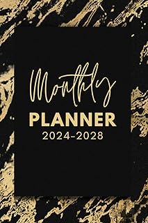 Five Year Pocket Planner 2024-2028: Mini Monthly Dated Agenda for 5 Years from January 2024 to December 2028 - Black Gold Marble Cover !