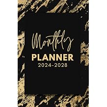Five Year Pocket Planner 2024-2028 Mini Monthly Dated Agenda for 5 Years from January 2024 to December 2028 - Black Gold Marble Cover !